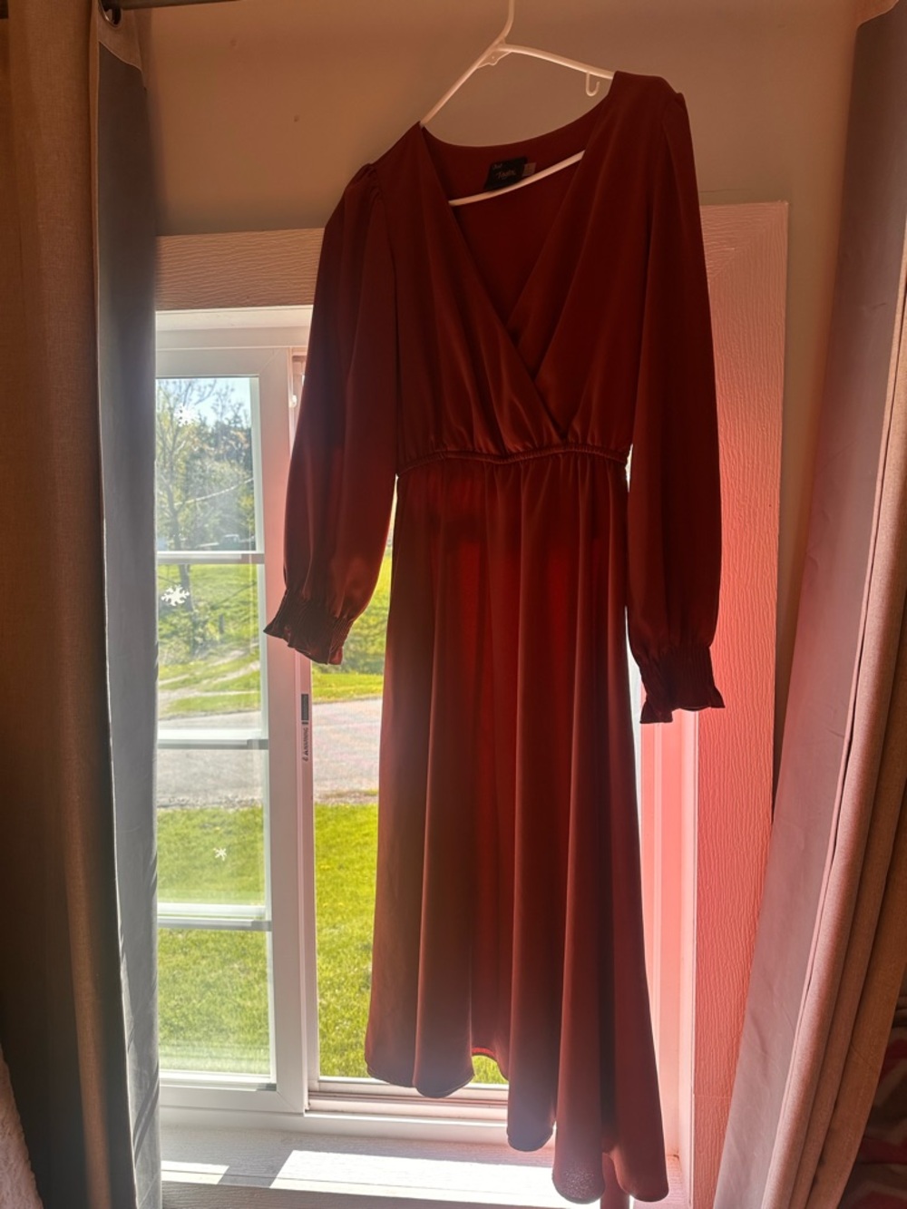 Just...Taylor Burgundy Wrap-Style Midi Dress